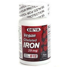 Deva Vegan螯合鐵29mg補充錠 無麩質, 90顆, 1罐