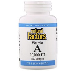 natural Factors 維他命A軟膠囊 10000IU, 180顆, 1罐