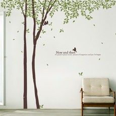 꾸밈 나뭇잎흩날리는자작나무숲 A타입 그래픽 스티커, 코코아브라운 + 라이트올리브