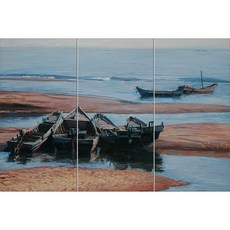 Landscape250 조용한 뭍에 정박된 배들 각 3장, 혼합 색상