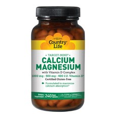 Country Life Vitamins 칼슘 1000mg 마그네슘 500mg With 비타민 D 400 IU 비건 캡슐, 1개, 240정