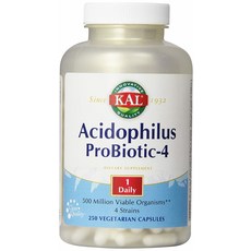 Kal 애시도필러스 프로바이오틱-4 유산균 베지테리안 캡슐, 250개입, 1개
