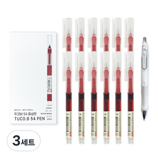 투코비 54 생잉크 중성펜 1mm 12p + 투코비 닥터 그립 샤프 랜덤 1개, 레드(중성펜), 랜덤발송(샤프), 3세트