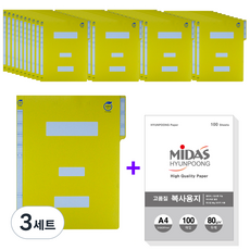 현풍 지네발 정보화일 A4 40p + 복사지 80g 100매 세트, 노랑색(정부파일), 3세트