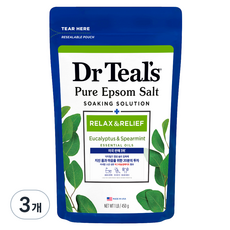 닥터틸즈 퓨어 엡섬솔트 소킹 솔루션 입욕제 유칼립투스 앤 스피아민트, 450g, 3개