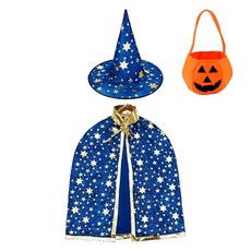 Kori Deer 可莉鹿 聖誕節萬聖節兒童服裝 藍色巫師魔法師五角星披風帽子套裝, 藍色, 1組