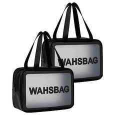 WAHSBAG 防水收納包 雙手提, PU材質, 黑/白/粉/藍, 15 x 8 x 25cm, 黑色