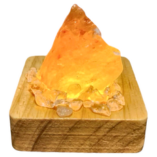 ROSE GEM 瑰麗寶 鹽燈小靈 含LED燈座, 天然玫瑰鹽 + 多彩水晶, 6x6x6公分, 白水晶 金, 6 x 6 x 6cm