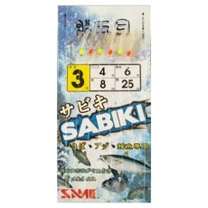 莎美船五目魚皮鈎#0.8，魚皮擬真度高，鉤尖鋒利，船釣適用，多鉤設計，提升釣魚效率, 1入