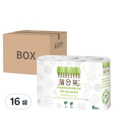 蒲公英 環保捲筒衛生紙 6捲x16袋 (箱) 100%再生紙製造, 6捲, 16袋