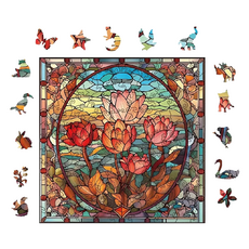 YouRPUZZLE 拼圖 湖畔之韻, 造型木質拼圖 18 x 18 cm, 15種動物, 1組, 100pcs