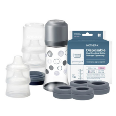 MOTHER-K 拋棄式雙頭奶瓶儲存拉鍊袋，外出哺乳組，250ml，25入, 1組, Transparent (scale print color: 灰色)