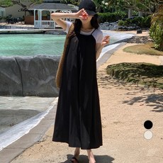 afinar 女款細褶褶皺吊帶連身裙, 黑色