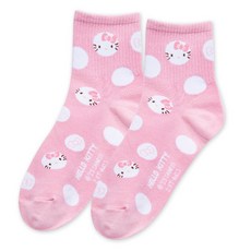 oneder 旺達 凱蒂少女襪-點點 22-26cm 女童襪 舒適透氣 可愛卡通圖案, 1入, 粉色, 22-26