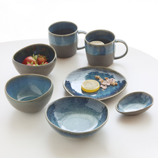 JUST HOME 日式窯變陶瓷7件餐具組 - 碗2個+馬克杯2個+缽1個+荷口盤1個+調味碟1個, 1組