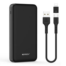 SPEEDY 슬림 듀얼 보조배터리 20000mAh 2A + C타입 케이블 + 8핀 젠더 세트 SPE-B22PCPPB200A, 블랙