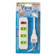 PRACTICAL 實用牌 1開4插 9尺 2P延長線, 1650W 家用延長線 台灣製造, 2.7m, PNA214-9, 1條