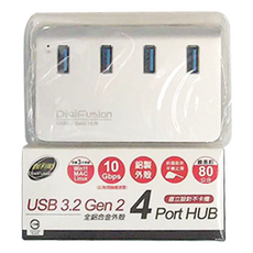 DigiFusion 伽利略 USB3.2 Gen2 4埠集線器, 10Gbps高速傳輸, 全鋁合金外殼, 支援Windows/Mac/Linux, 銀色, 1個