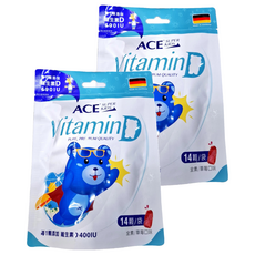 ACE SUPER KIDS 維他命D軟糖，全素草莓口味，健康小零嘴，成分單純，包裝便利, 3.2g, 14顆, 2袋
