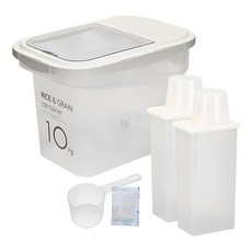cimelax 密封儲米箱 10kg+穀物密封保鮮罐 1300ml 2入, 透明 象牙白, 1組