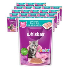 위스카스 주니어 고양이 주식 파우치, 참치, 80g, 24개 생선, 80g, 24개