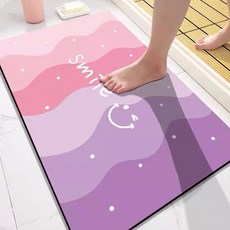 德利生活 軟式硅藻泥速乾地墊50*80cm 波浪笑臉浴室吸水防滑地墊, 50 x 80cm, 波浪笑臉, 1個