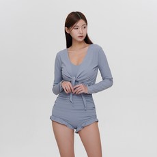 VENDIS 女款素色連身泳衣+針織外套套組 F374, 灰色