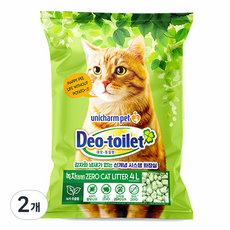 데오토일렛 비응고형 감자 없는 Zero 고양이 모래, 4L, 2개, 녹차향