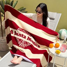 Lead home Sunny Coast柔軟的特大沙灘毛巾 LA聖塔莫尼卡 180*100cm, 酒紅色, 1個