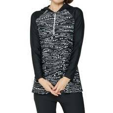 ilikai 女款衝浪印花半拉鍊連帽長袖上衣+衝浪緊身褲套組 圓點款