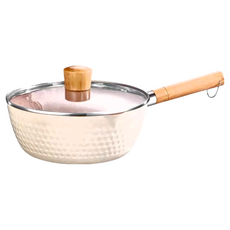 日式麥飯石不沾帶蓋雪平鍋22cm, 鍋具, 鍋蓋, 手柄木製, 鋼鐵, 玻璃, 22cm, 1個