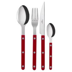 SABRE PARIS Bistrot 復古酒館鈕扣亮面系列餐具4件組，22公分主餐湯匙、22公分餐叉、24公分餐刀和16公分茶匙, 湯匙 + 餐叉 + 餐刀 + 茶匙, 酒紅, 1組