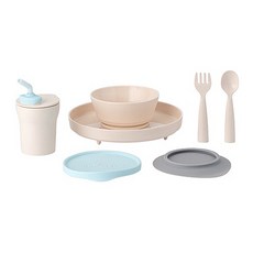 miniware 微兒 天然聚乳酸小食客6入組 - 嬰童餐具組，含麥片碗、矽膠碗蓋、麵包盤、防滑吸盤、水杯組、叉匙組, 香草薄荷, 1組, 碗盤1入, 點心盤1入, 矽膠吸盤1入, 矽膠上蓋1入, 叉匙組1入, 水杯組1入