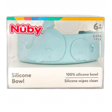 Nuby 矽膠大口徑餐碗, 鯨魚藍, 1個