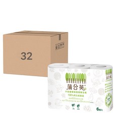 蒲公英 不砍樹環保捲筒衛生紙 100%再生紙製造, 6捲, 32袋