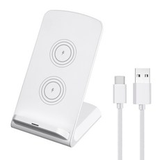 홈플래닛 광폭 듀얼코일 PD15W 무선고속충전 탁상용 거치대 + C타입 1.5m 케이블, 화이트, 1개 화이트, 1개