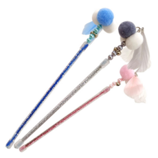 寵物夢工廠 絨球羽毛伸縮逗貓棒 收合長36cm 展開長59cm 6個, 顏色隨機, 1袋