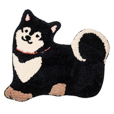 日本 oka 可愛動物可水洗地墊-黑柴犬 54x55x2.5cm, 54 x 55 x 2.5cm