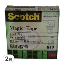 3M Scotch Magic 隱形膠帶 810, 3/4 英寸x 1000英寸, 影印後不留痕跡, 表面可書寫, 810LM, 2捲