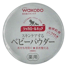 WaKODO 和光堂 嬰兒爽身粉, 140g, 無香, 藥用, 附粉撲, 1個