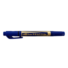 Pentel 飛龍文具 雙頭油性筆, 彈力筆尖 字跡多變, 極細筆尖 耐用可靠, 適用於多種材質, 藍色, 1支