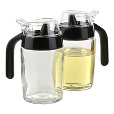 SINOGLASS 按壓開蓋式玻璃油罐 黑色, 250ml, 2個