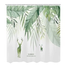 半島良品 不透光防霉防水浴簾 附掛勾, 糜鹿樹葉, 1組