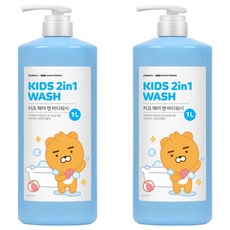 LG 生活健康 孩童用Kakao Friends聯名2合1洗髮沐浴乳 萊恩款, 1L, 2瓶