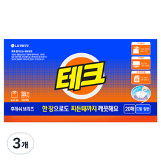 테크 간편 시트세제 일반드럼 겸용 후레쉬 브리즈향, 20개입, 3개