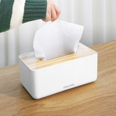 STOLIVING 質感木紋衛生紙收納盒, 白色, 1個