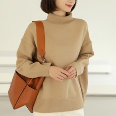 빼빼 여성용 따뜻 터틀넥 폴라 니트티셔츠