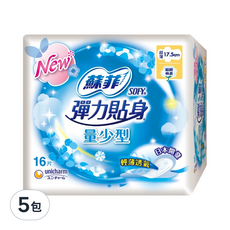 SOFY 蘇菲 彈力貼身超薄量少潔翼, 17.5cm, 16片, 5包