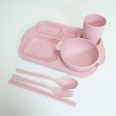 살림의품격 다이어트 파스텔 밀짚 성인식판 6종 세트, 핑크