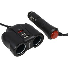 infotec 英富達 QC3.0 車用帶線雙點煙孔擴充快充器 雙點菸孔擴充+3埠USB充電孔, CC-105, 黑色